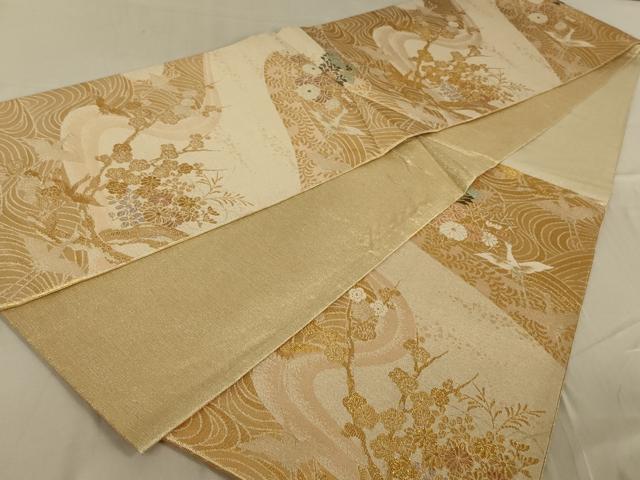 平和屋着物◎六通柄袋帯　飛鶴花文　金糸　正絹　逸品　AAAN2331ou