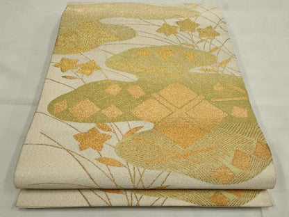 平和屋着物◎綴れ 太鼓柄 本袋帯 草花文 金糸 正絹 逸品 AAAN3185tg