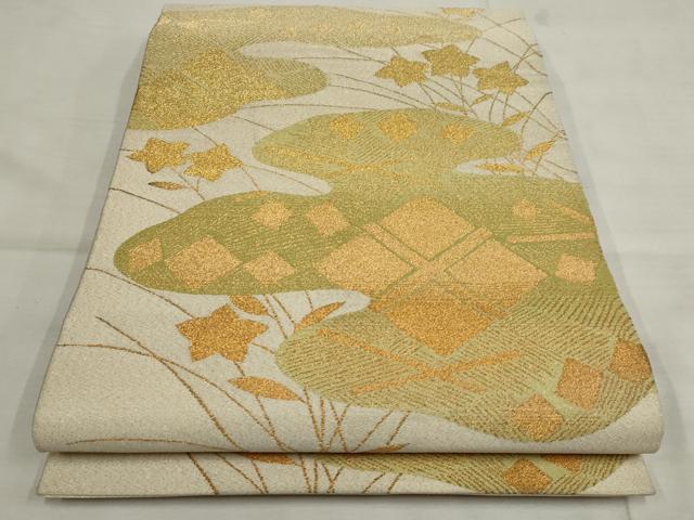 平和屋着物◎綴れ 太鼓柄 本袋帯 草花文 金糸 正絹 逸品 AAAN3185tg