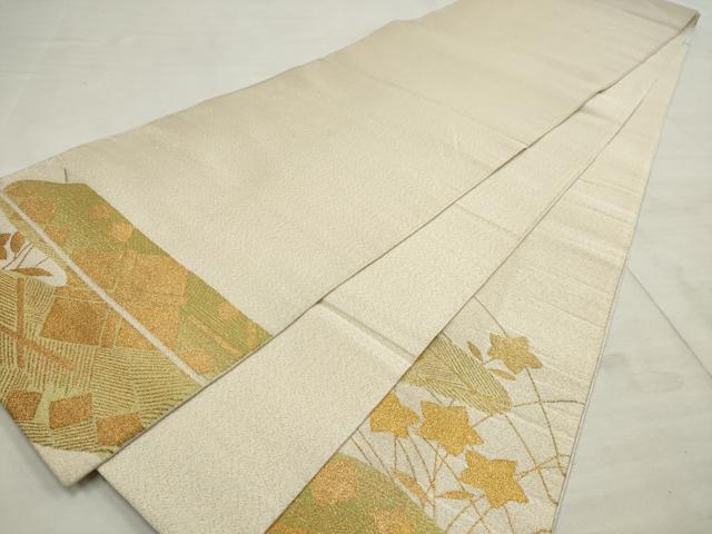 平和屋着物◎綴れ 太鼓柄 本袋帯 草花文 金糸 正絹 逸品 AAAN3185tg