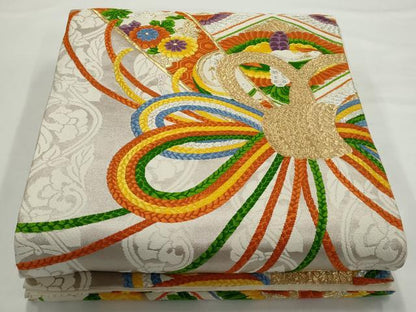 平和屋着物◎六通柄袋帯 唐織 向かい鳥花文 金銀糸 正絹 逸品 AAAN3223tg
