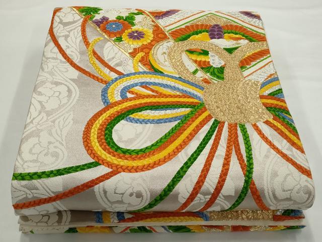 平和屋着物◎六通柄袋帯 唐織 向かい鳥花文 金銀糸 正絹 逸品 AAAN3223tg