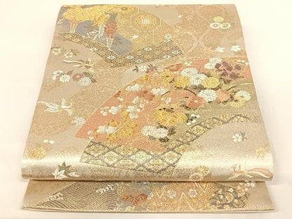 平和屋着物◎六通柄袋帯 鳳凰地紙花文 金銀糸 正絹 逸品 AAAN3278wt