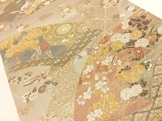 平和屋着物◎六通柄袋帯 鳳凰地紙花文 金銀糸 正絹 逸品 AAAN3278wt