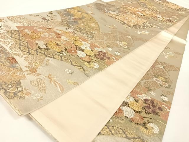 平和屋着物◎六通柄袋帯 鳳凰地紙花文 金銀糸 正絹 逸品 AAAN3278wt