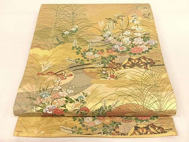 平和屋着物◎六通柄袋帯　花車文　金糸　正絹　逸品　AAAN3286wt