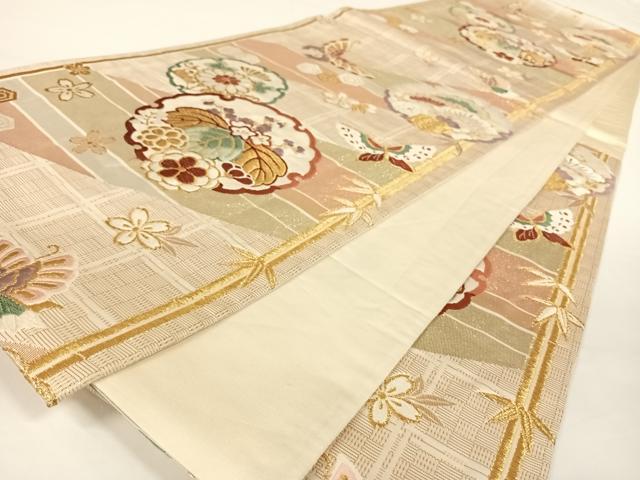 平和屋着物◎六通柄袋帯　唐織　花蝶文　金糸　正絹　逸品　AAAN3293wt