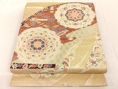 平和屋着物◎六通柄袋帯　唐織　扇面華文　正倉院花文　正絹　逸品　AAAN3309wt