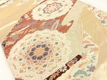 平和屋着物◎六通柄袋帯　唐織　扇面華文　正倉院花文　正絹　逸品　AAAN3309wt