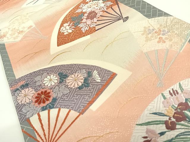 平和屋着物◎六通柄袋帯 唐織 扇面花文 金銀糸 引箔 正絹 逸品 AAAN3314wt