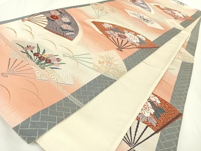 平和屋着物◎六通柄袋帯 唐織 扇面花文 金銀糸 引箔 正絹 逸品 AAAN3314wt