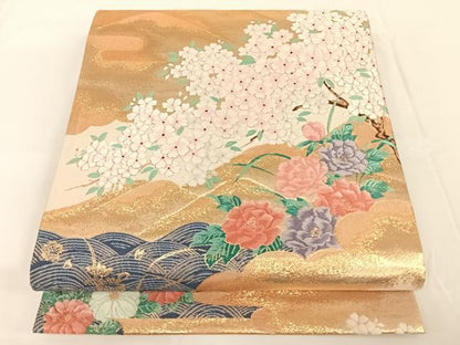 平和屋着物◎六通柄袋帯 唐織 清庭彩花 金糸 正絹 逸品 AAAN3323wt