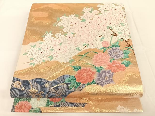 平和屋着物◎六通柄袋帯 唐織 清庭彩花 金糸 正絹 逸品 AAAN3323wt