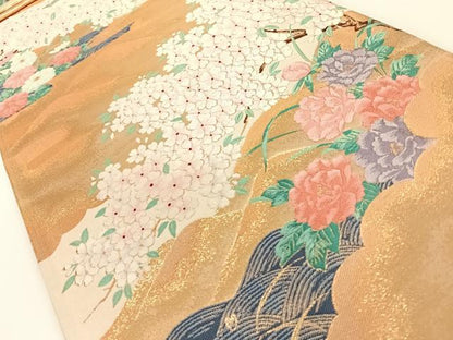 平和屋着物◎六通柄袋帯 唐織 清庭彩花 金糸 正絹 逸品 AAAN3323wt