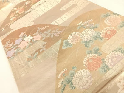 平和屋着物◎六通柄袋帯 重ね山エ霞花文 金糸 正絹 逸品 AAAN3324wt