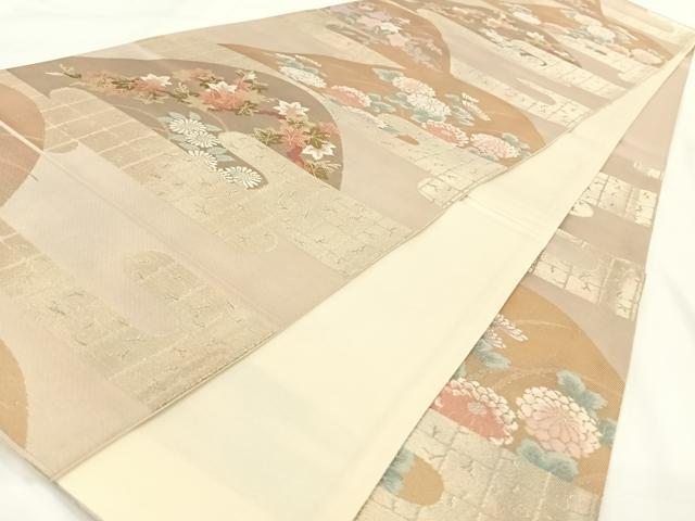 平和屋着物◎六通柄袋帯 重ね山エ霞花文 金糸 正絹 逸品 AAAN3324wt