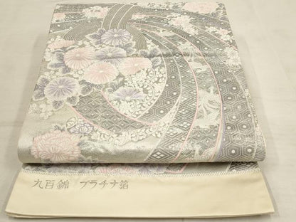 平和屋着物◎六通柄袋帯 唐織 九百錦 束ね熨斗花文 プラチナ箔 正絹 逸品 AAAN3432tm