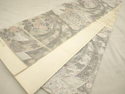 平和屋着物◎六通柄袋帯 唐織 九百錦 束ね熨斗花文 プラチナ箔 正絹 逸品 AAAN3432tm