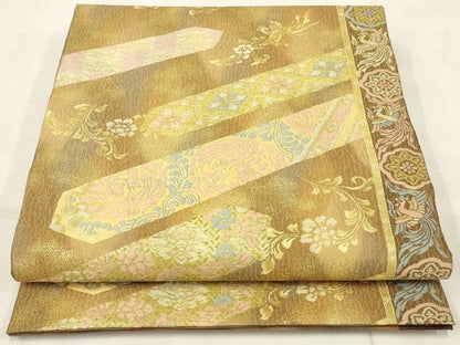 平和屋着物◎両面六通柄袋帯 古渡瑞鳥名物裂文 金糸 正絹 逸品 AAAN3437tm