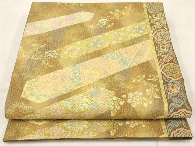 平和屋着物◎両面六通柄袋帯 古渡瑞鳥名物裂文 金糸 正絹 逸品 AAAN3437tm