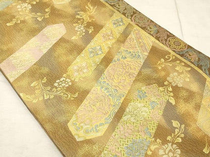 平和屋着物◎両面六通柄袋帯 古渡瑞鳥名物裂文 金糸 正絹 逸品 AAAN3437tm