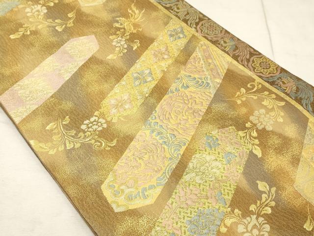 平和屋着物◎両面六通柄袋帯 古渡瑞鳥名物裂文 金糸 正絹 逸品 AAAN3437tm