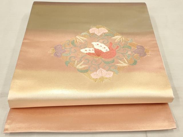 平和屋着物◎太鼓柄袋帯 刺繍 花蝶文 金糸 正絹 逸品 AAAN3441tm