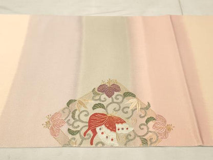平和屋着物◎太鼓柄袋帯 刺繍 花蝶文 金糸 正絹 逸品 AAAN3441tm
