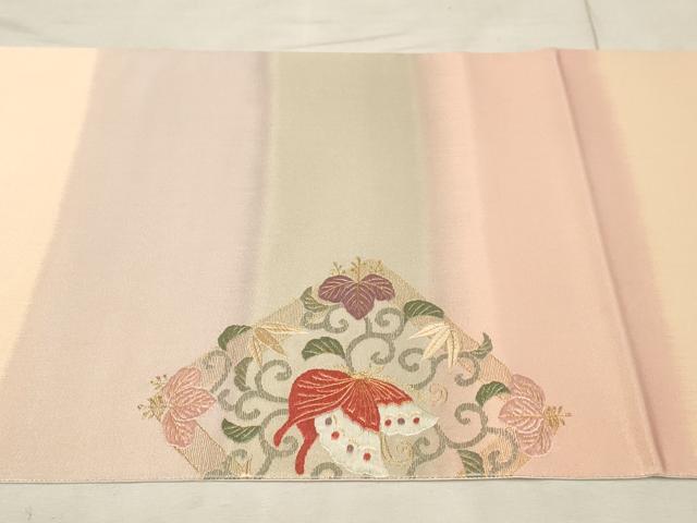 平和屋着物◎太鼓柄袋帯 刺繍 花蝶文 金糸 正絹 逸品 AAAN3441tm