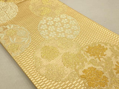 平和屋着物◎六通柄袋帯 花丸文 金糸 正絹 逸品 AAAN3445tm