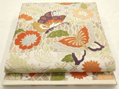 平和屋着物◎六通柄　本袋帯　唐織　花蝶文　金糸　正絹　逸品　AAAN3475tm