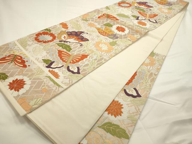 平和屋着物◎六通柄　本袋帯　唐織　花蝶文　金糸　正絹　逸品　AAAN3475tm