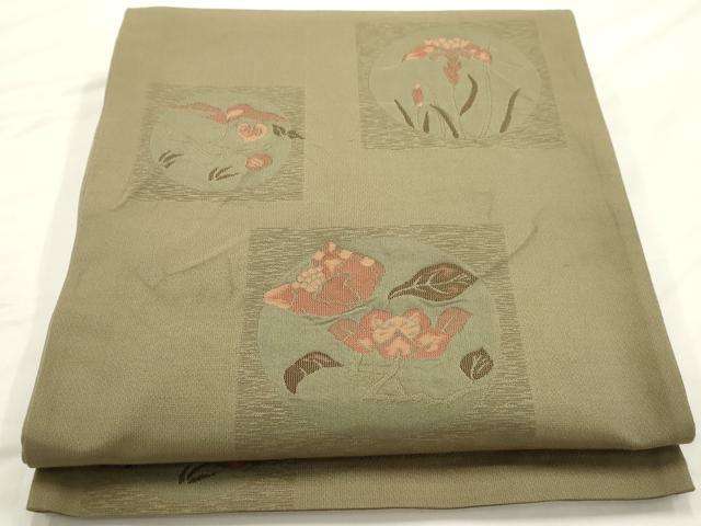 平和屋着物◎六通柄袋帯 色紙草花文 正絹 逸品 AAAN3482tm
