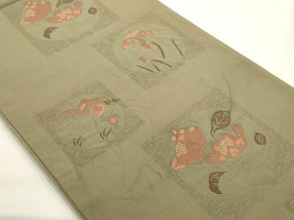 平和屋着物◎六通柄袋帯 色紙草花文 正絹 逸品 AAAN3482tm