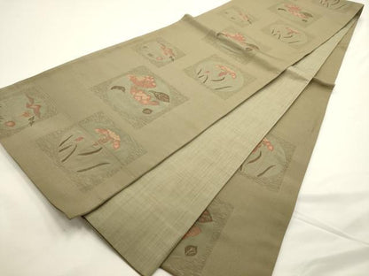 平和屋着物◎六通柄袋帯 色紙草花文 正絹 逸品 AAAN3482tm