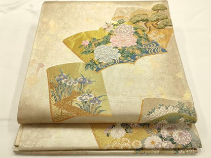 平和屋着物◎六通柄袋帯 冊子草花文 金糸 引箔 正絹 逸品 AAAN3500tm