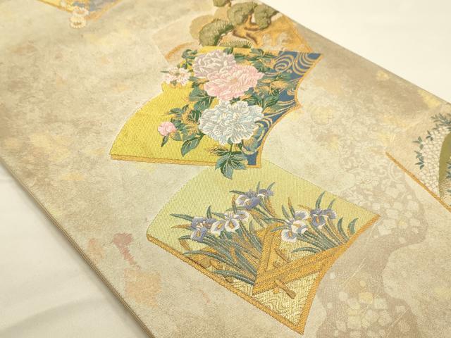 平和屋着物◎六通柄袋帯 冊子草花文 金糸 引箔 正絹 逸品 AAAN3500tm