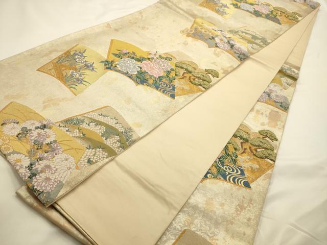 平和屋着物◎六通柄袋帯 冊子草花文 金糸 引箔 正絹 逸品 AAAN3500tm