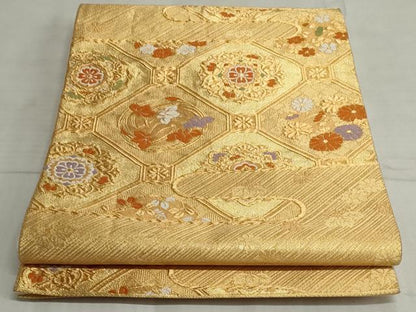 平和屋着物◎六通柄袋帯 蜀江花文 金糸 正絹 逸品 AAAN3622tg