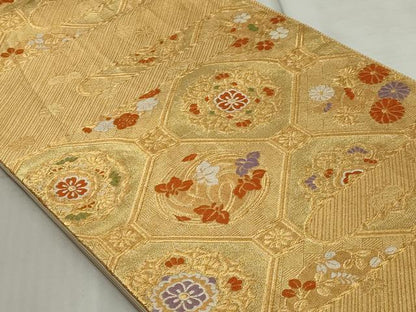 平和屋着物◎六通柄袋帯 蜀江花文 金糸 正絹 逸品 AAAN3622tg