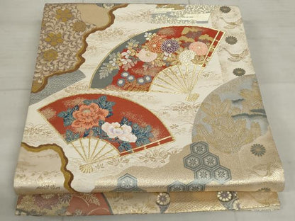 平和屋着物◎六通柄袋帯 花扇添寿 巧芸箔 正絹 逸品 AAAN3637tg