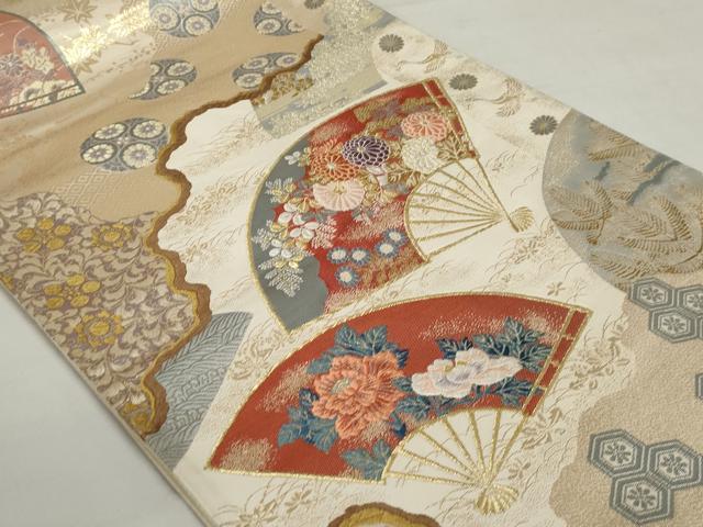 平和屋着物◎六通柄袋帯 花扇添寿 巧芸箔 正絹 逸品 AAAN3637tg