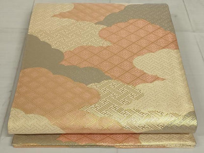 平和屋着物◎佐賀錦 全通柄袋帯 雲取り文 金糸 正絹 逸品 AAAN3645tg