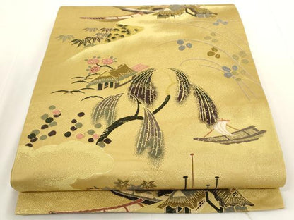 平和屋着物●六通柄袋帯 唐織 風景文 正絹 逸品 AAAN3760az