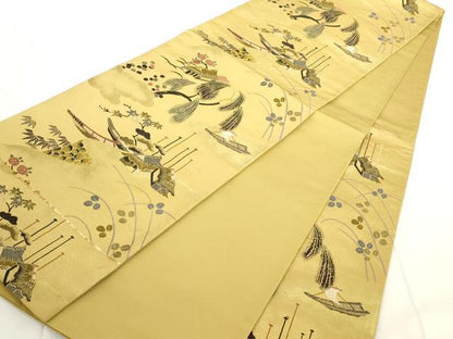平和屋着物●六通柄袋帯 唐織 風景文 正絹 逸品 AAAN3760az