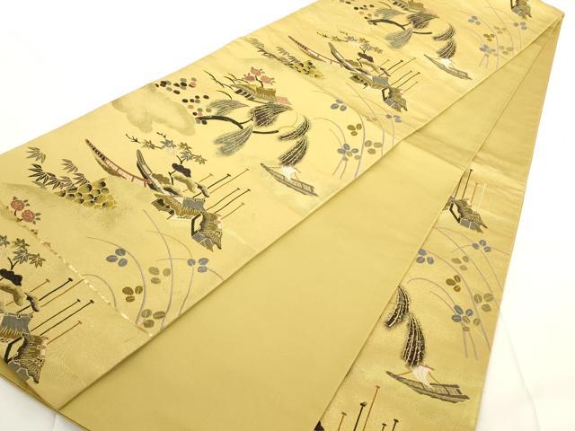 平和屋着物●六通柄袋帯 唐織 風景文 正絹 逸品 AAAN3760az
