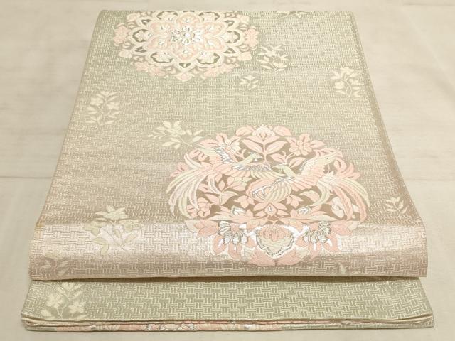 平和屋着物◎六通柄袋帯　唐織　正倉院鳳凰花文　銀糸　正絹　逸品　AAAN4418pf