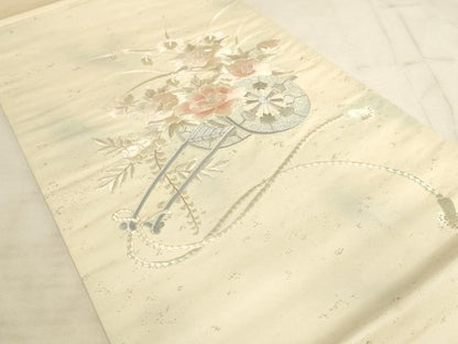 平和屋着物◎太鼓柄袋帯 総刺繍 花車文 銀糸 正絹 逸品 AAAN4424pf