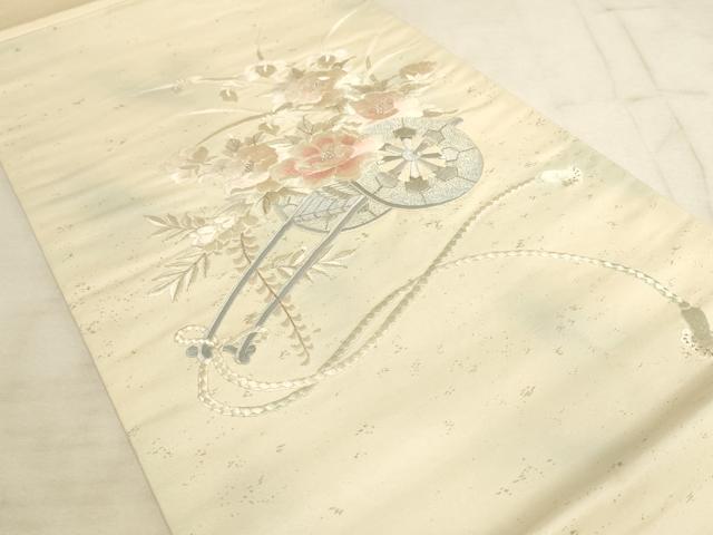 平和屋着物◎太鼓柄袋帯 総刺繍 花車文 銀糸 正絹 逸品 AAAN4424pf