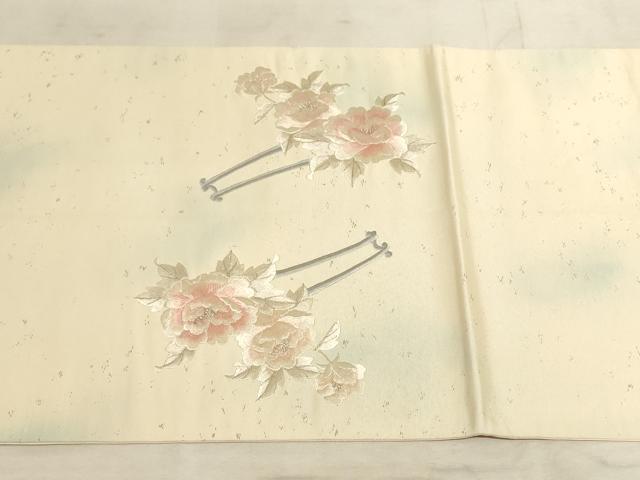 平和屋着物◎太鼓柄袋帯 総刺繍 花車文 銀糸 正絹 逸品 AAAN4424pf